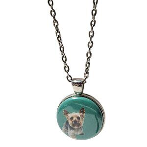 Handcrafted Yorkshire Terrier Dog Portrait Pendant Necklace Yorkie Turquoise
